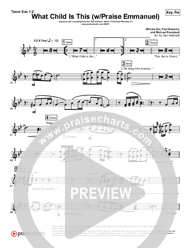 What Child Is This (Praise Emmanuel) Tenor Sax 1,2 (Paul Baloche)