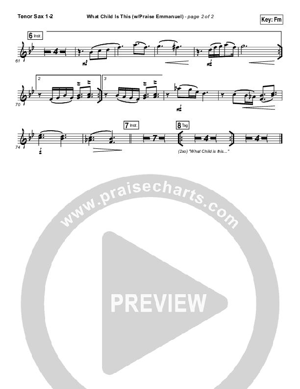 What Child Is This (Praise Emmanuel) Tenor Sax 1,2 (Paul Baloche)
