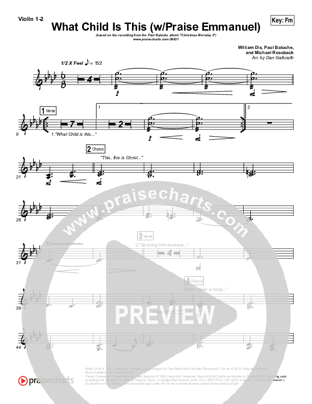 What Child Is This (Praise Emmanuel) Violin 1,2 (Paul Baloche)