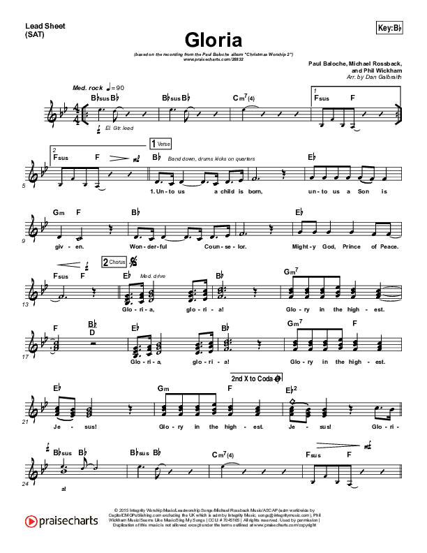 Gloria Lead Sheet (SAT) (Paul Baloche / Phil Wickham)