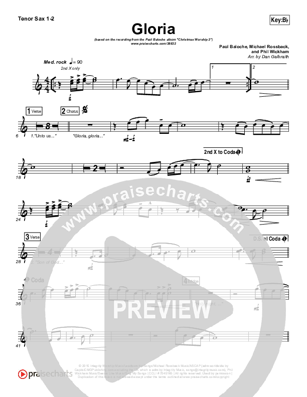 Gloria Tenor Sax 1/2 (Paul Baloche / Phil Wickham)