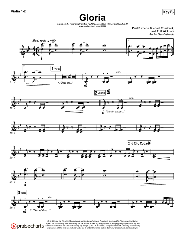 Gloria Violin 1/2 (Paul Baloche / Phil Wickham)