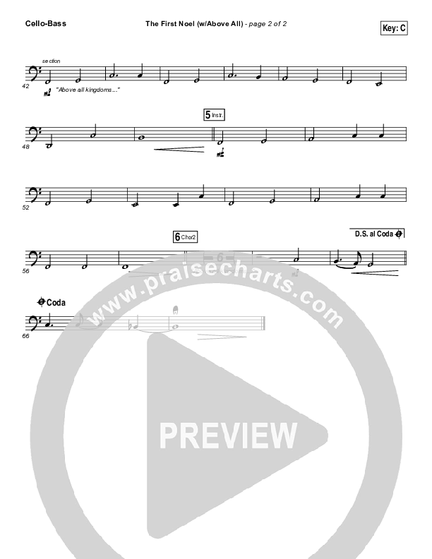 The First Noel (Above All) Cello/Bass (Paul Baloche)