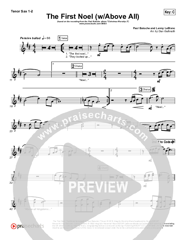 The First Noel (Above All) Tenor Sax 1/2 (Paul Baloche)