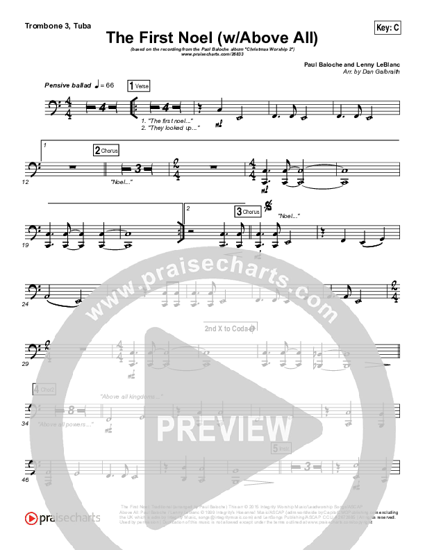 The First Noel (Above All) Trombone 3/Tuba (Paul Baloche)