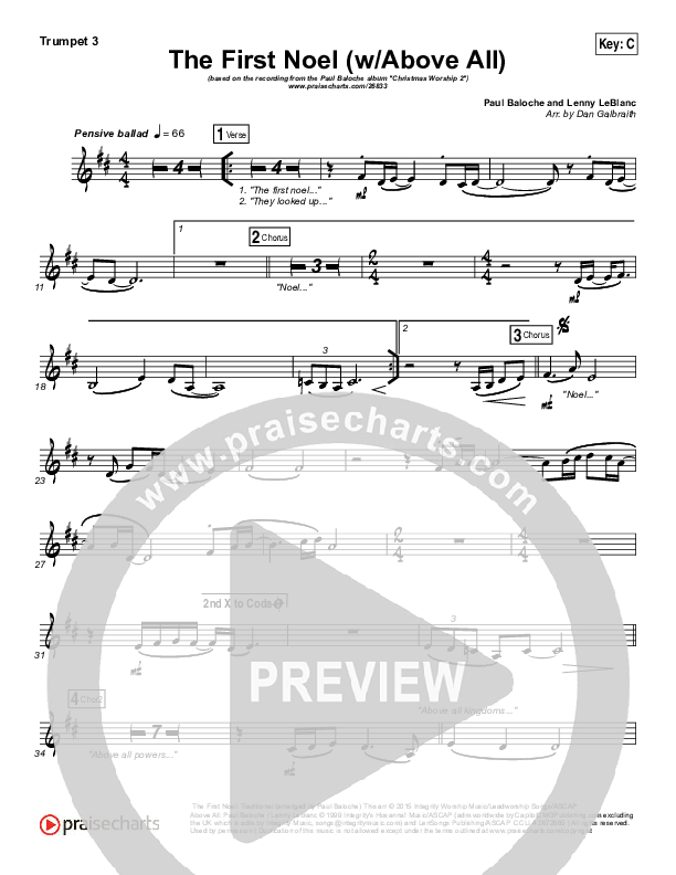 The First Noel (Above All) Trumpet 3 (Paul Baloche)