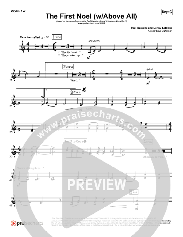 The First Noel (Above All) Violin 1/2 (Paul Baloche)