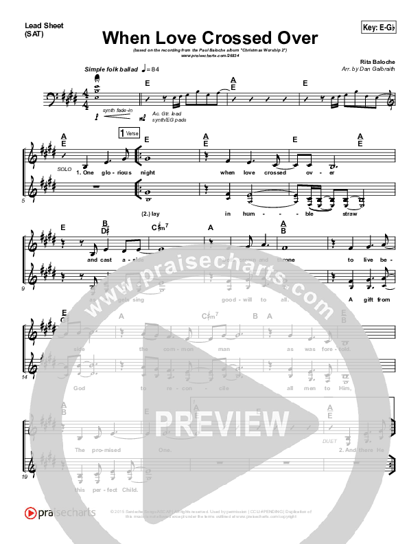 When Love Crossed Over Lead Sheet (SAT) (Paul Baloche)