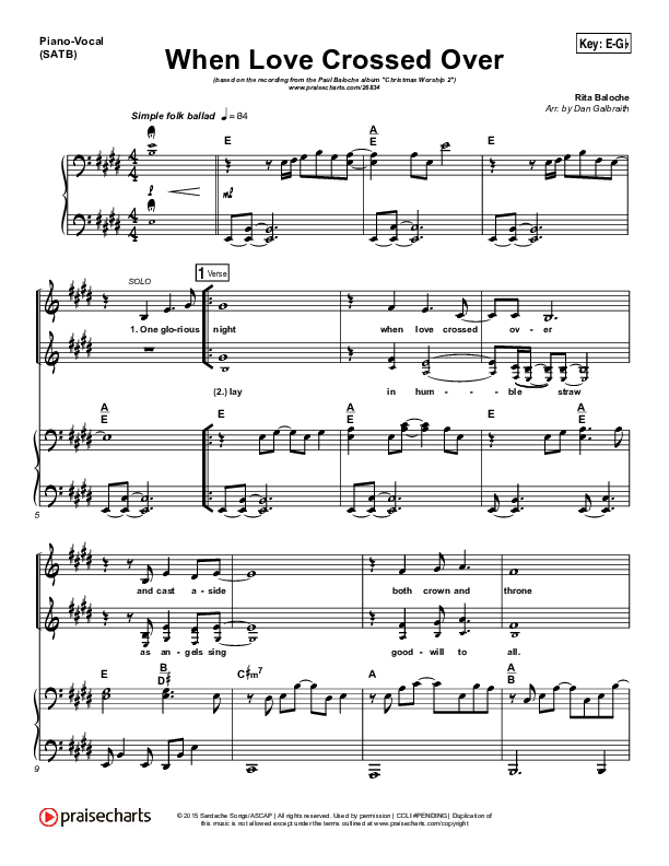 When Love Crossed Over Piano/Vocal (SATB) (Paul Baloche)