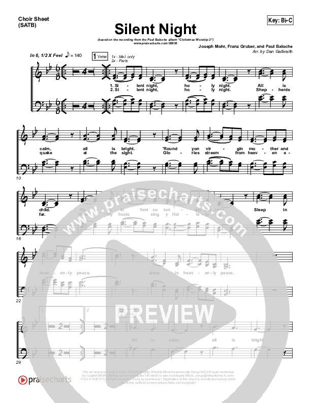 Silent Night Choir Sheet (SATB) (Paul Baloche)