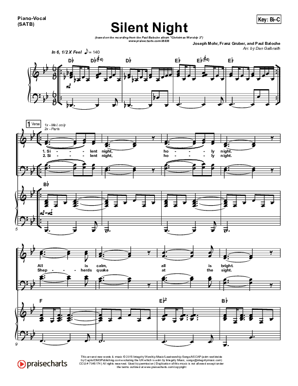 Silent Night Piano/Vocal (SATB) (Paul Baloche)