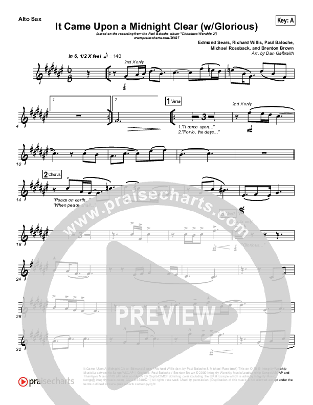 It Came Upon A Midnight Clear (Glorious) Alto Sax (Paul Baloche)