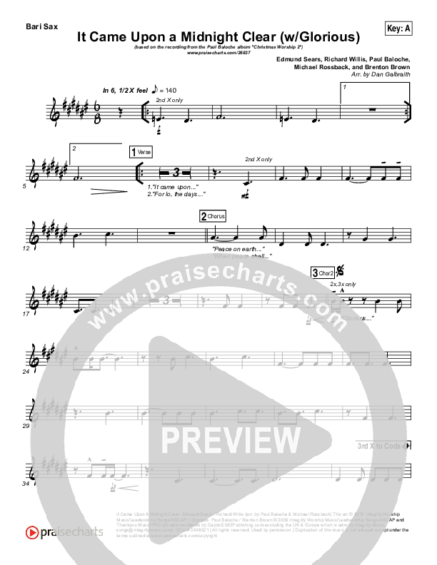 It Came Upon A Midnight Clear (Glorious) Bari Sax (Paul Baloche)