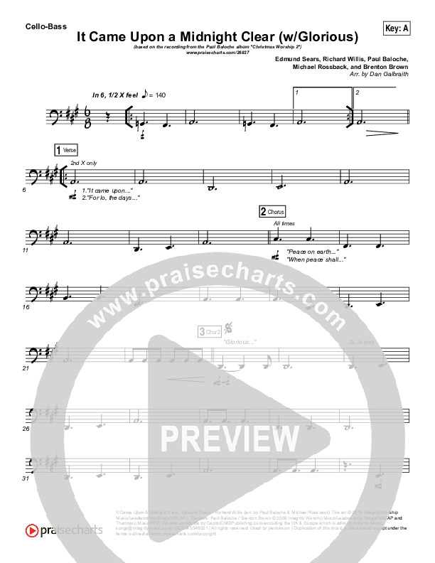 It Came Upon A Midnight Clear (Glorious) Cello/Bass (Paul Baloche)