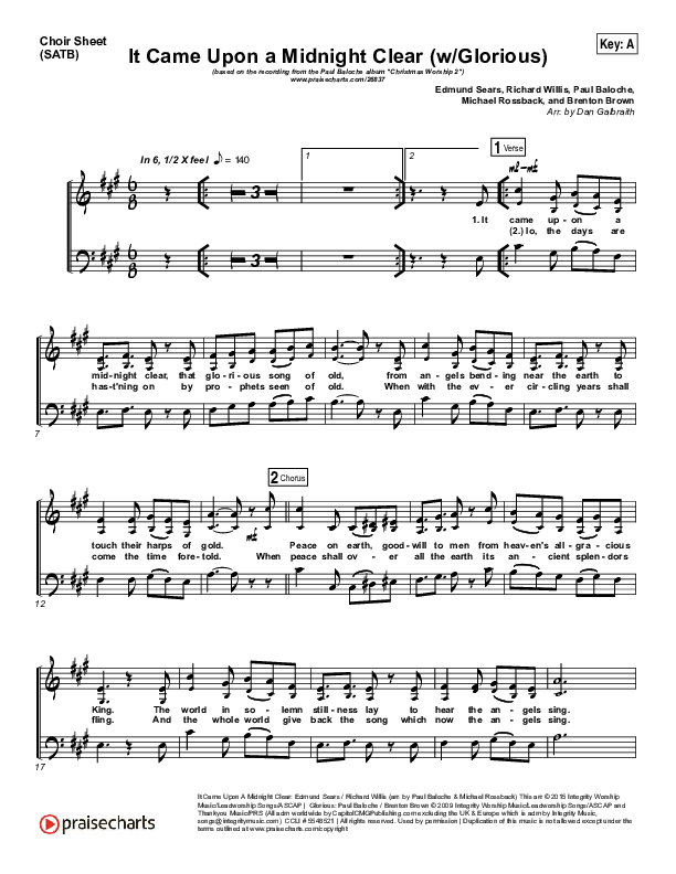 It Came Upon A Midnight Clear (Glorious) Choir Sheet (SATB) (Paul Baloche)