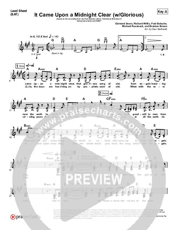 It Came Upon A Midnight Clear (Glorious) Lead Sheet (SAT) (Paul Baloche)