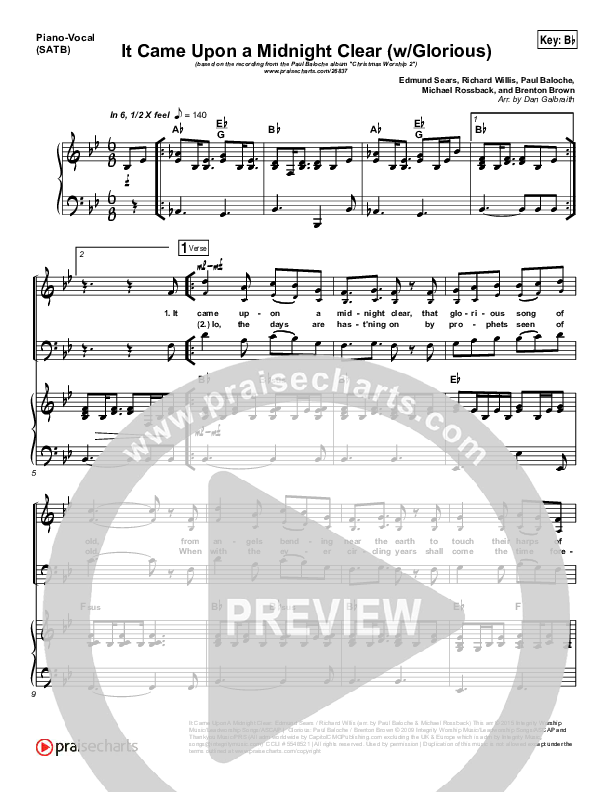 It Came Upon A Midnight Clear (Glorious) Piano/Vocal (Paul Baloche)