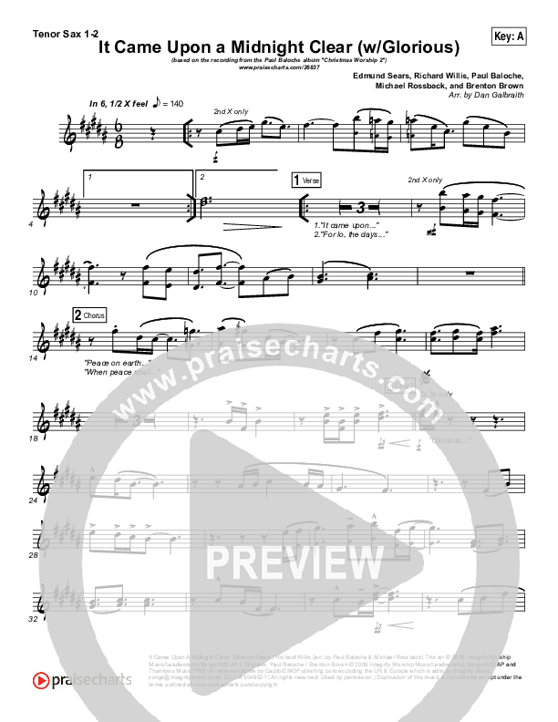 It Came Upon A Midnight Clear (Glorious) Tenor Sax 1/2 (Paul Baloche)