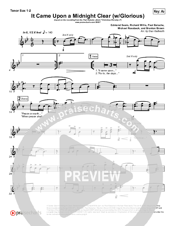 It Came Upon A Midnight Clear (Glorious) Tenor Sax 2 (Paul Baloche)