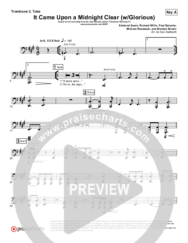 It Came Upon A Midnight Clear (Glorious) Trombone 3/Tuba (Paul Baloche)