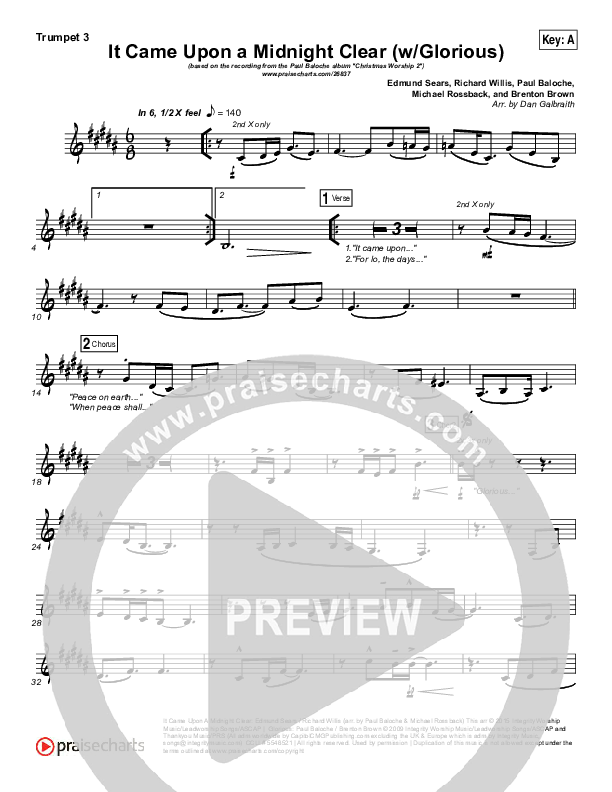 It Came Upon A Midnight Clear (Glorious) Trumpet 3 (Paul Baloche)