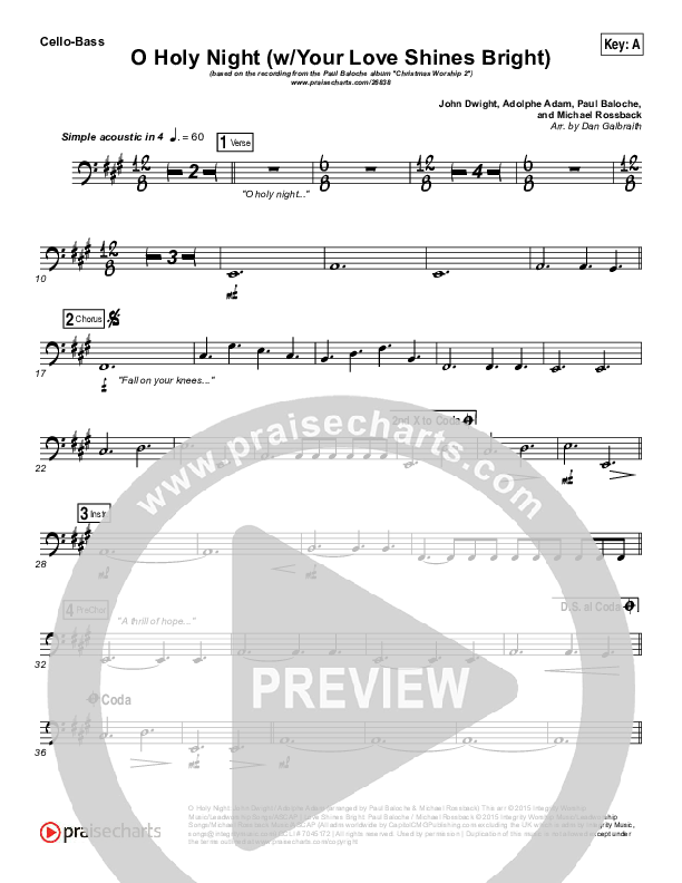 O Holy Night (Love Shines Bright) Cello/Bass (Paul Baloche)