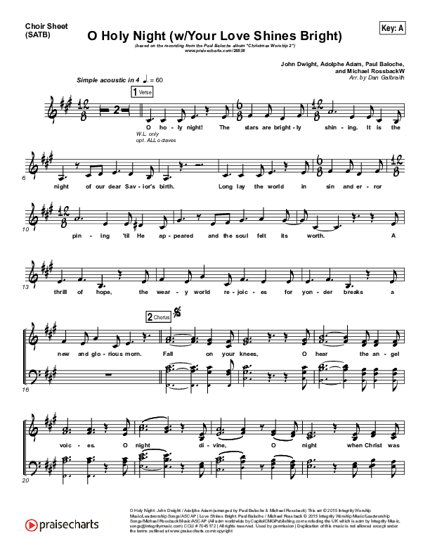 O Holy Night (Love Shines Bright) Choir Vocals (SATB) (Paul Baloche)