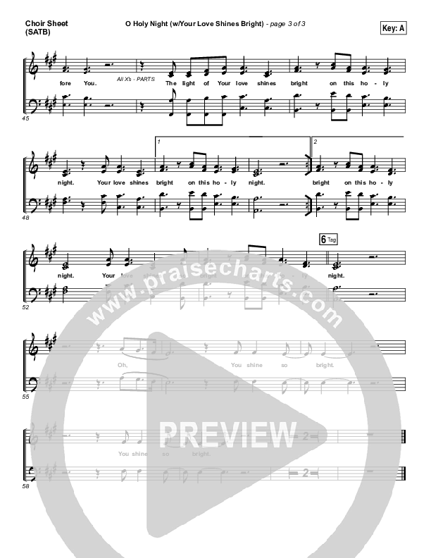 O Holy Night (Love Shines Bright) Choir Sheet (SATB) (Paul Baloche)