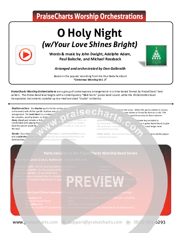 O Holy Night (Love Shines Bright) Cover Sheet (Paul Baloche)