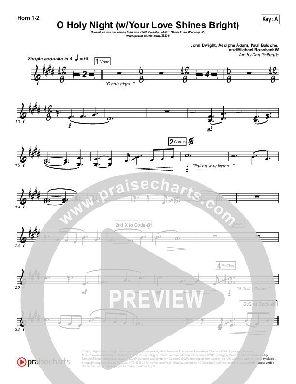 O Holy Night (Love Shines Bright) French Horn 1/2 (Paul Baloche)