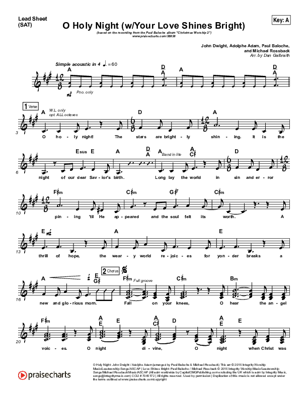 O Holy Night (Love Shines Bright) Lead Sheet (SAT) (Paul Baloche)