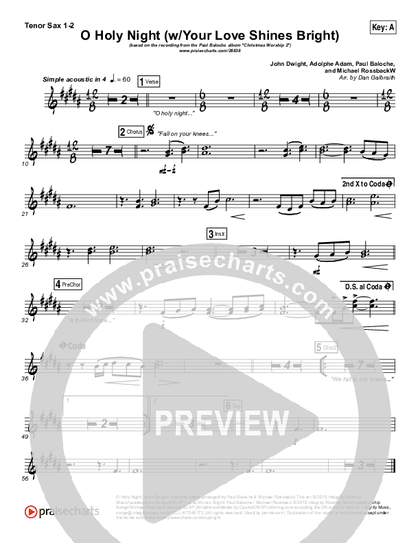 O Holy Night (Love Shines Bright) Tenor Sax 1/2 (Paul Baloche)