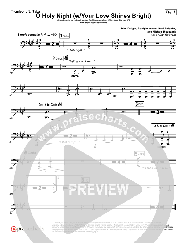 O Holy Night (Love Shines Bright) Trombone 3/Tuba (Paul Baloche)