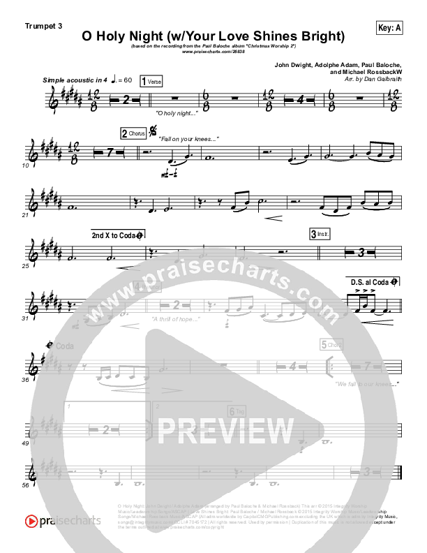 O Holy Night (Love Shines Bright) Trumpet 3 (Paul Baloche)