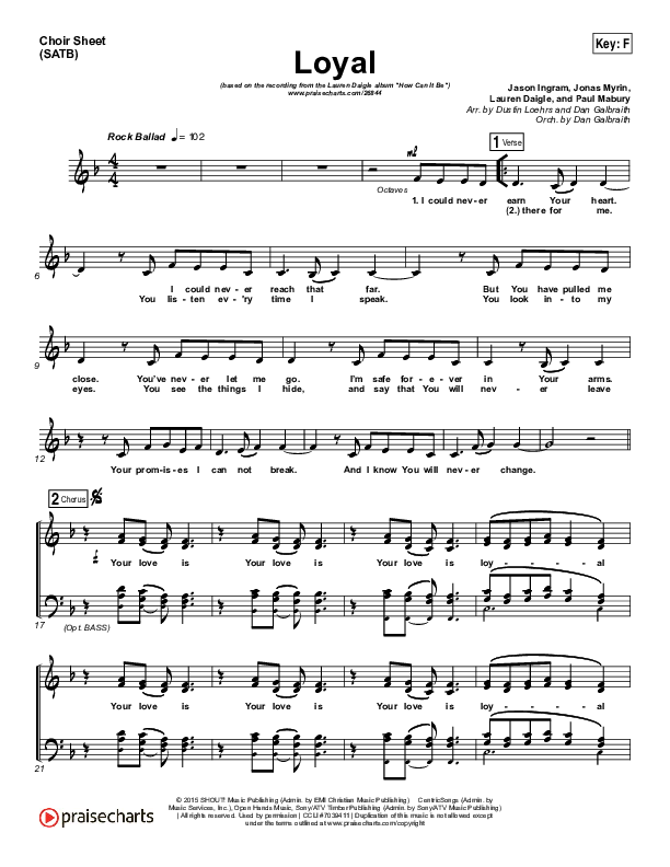 Loyal Choir Sheet (SATB) (Lauren Daigle)