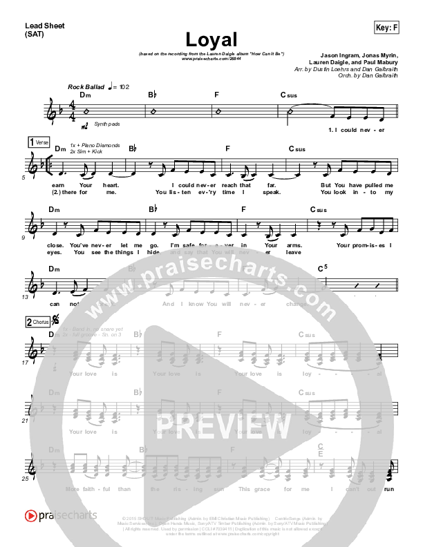 Loyal Lead Sheet (SAT) (Lauren Daigle)