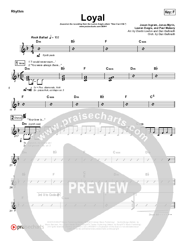 Loyal Rhythm Chart (Lauren Daigle)