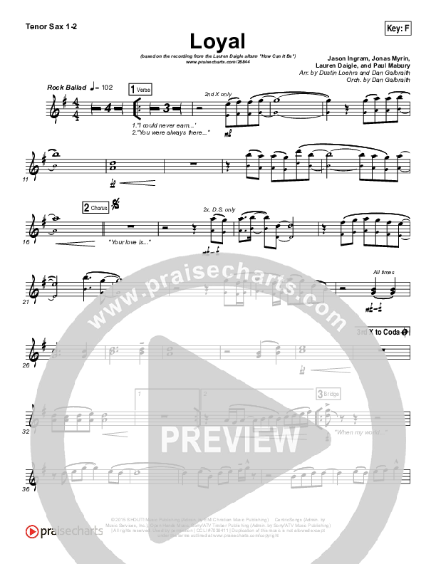 Loyal Tenor Sax 1/2 (Lauren Daigle)