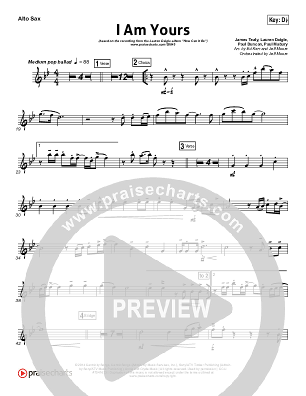 I Am Yours Alto Sax (Lauren Daigle)