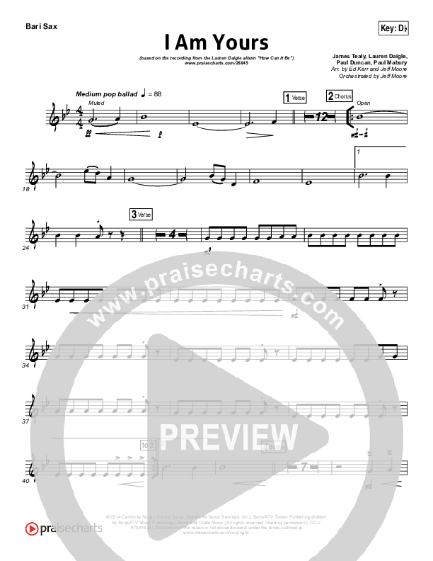 I Am Yours Bari Sax (Lauren Daigle)