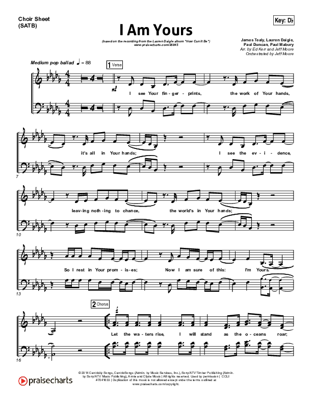I Am Yours Choir Vocals (SATB) (Lauren Daigle)