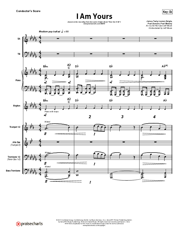 I Am Yours Conductor's Score (Lauren Daigle)
