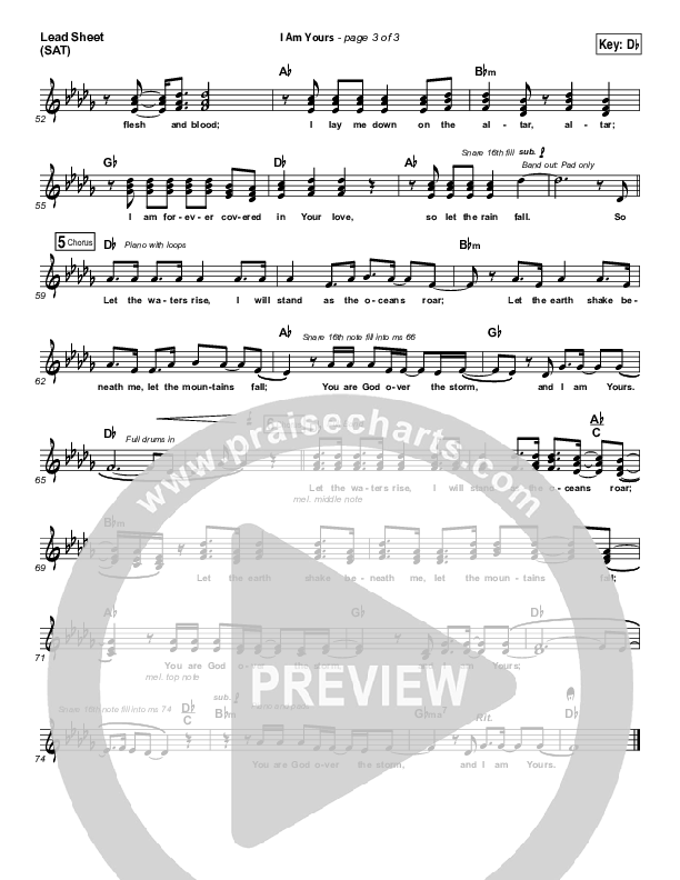 I Am Yours Lead Sheet (SAT) (Lauren Daigle)