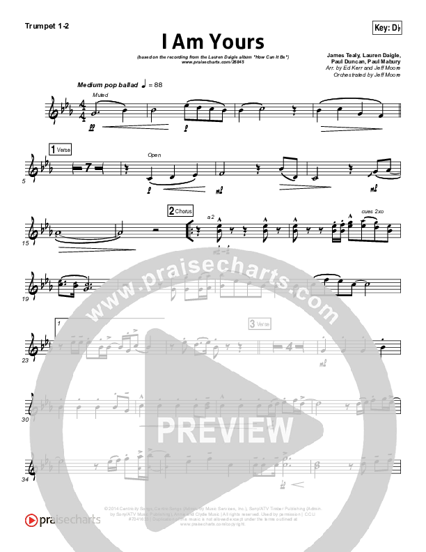 I Am Yours Trumpet 1,2 (Lauren Daigle)