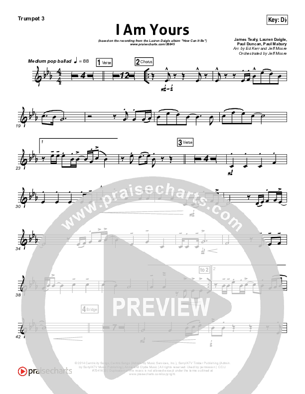 I Am Yours Trumpet 3 (Lauren Daigle)