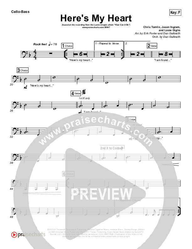 Here's My Heart Cello/Bass (Lauren Daigle)