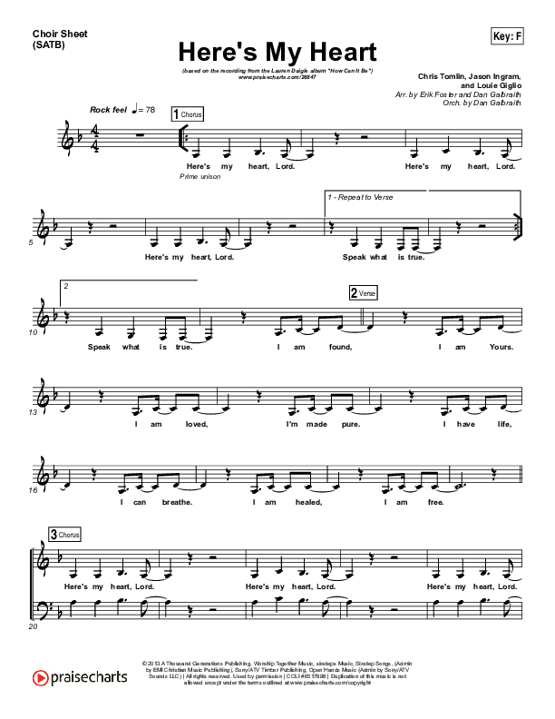 Here's My Heart Choir Sheet (SATB) (Lauren Daigle)