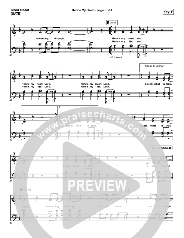 Here's My Heart Choir Sheet (SATB) (Lauren Daigle)
