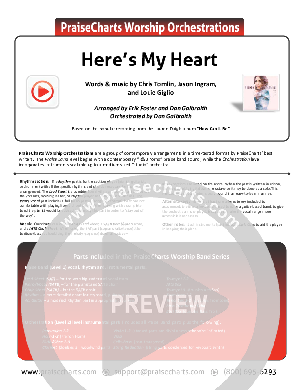 Here's My Heart Cover Sheet (Lauren Daigle)