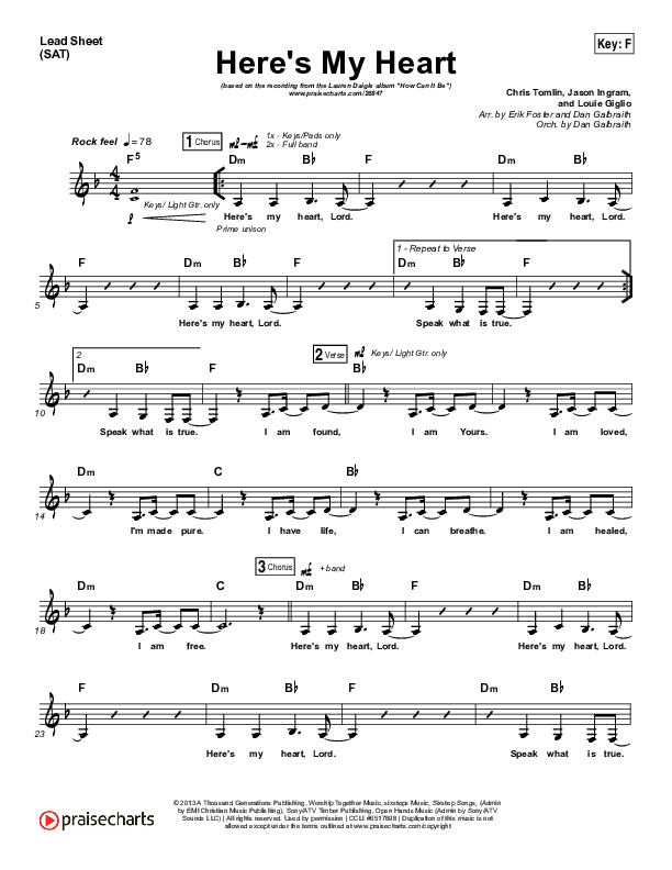 Here's My Heart Lead Sheet (SAT) (Lauren Daigle)